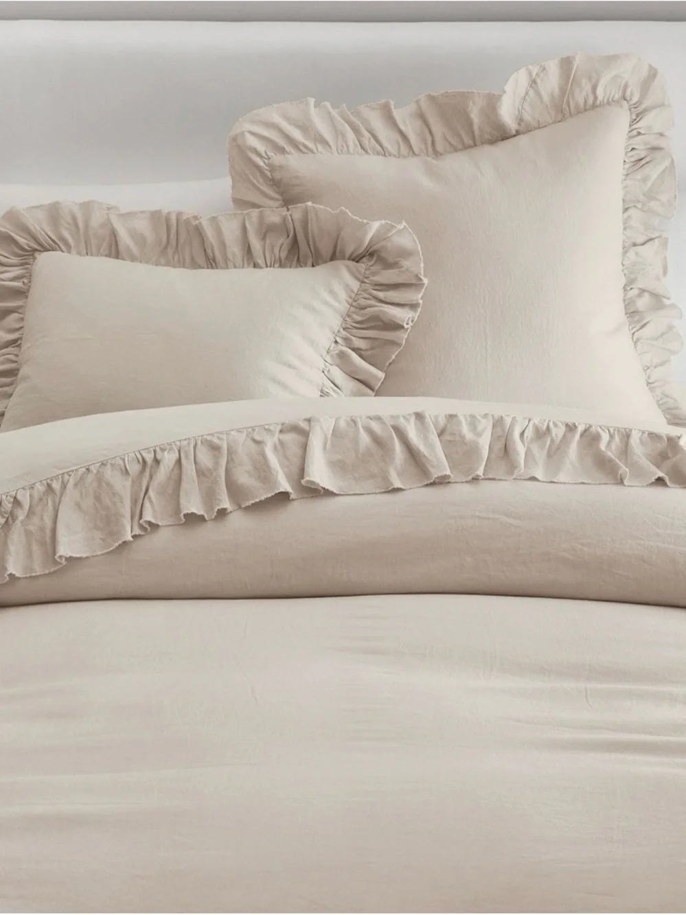 Pottery Barn Belgian Flax Linen Fringe Ruffle Duvet King Cover + 2 King Shams
